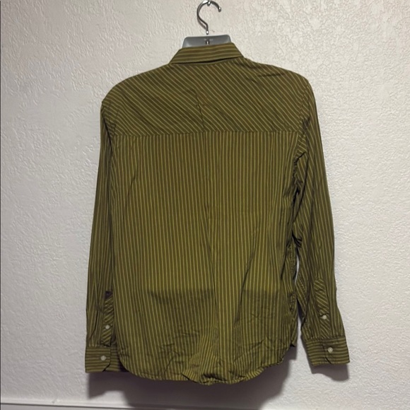 #Burton Brown Tan Dress Shirt with Vertical Stripes - Picture 4 of 4